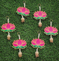 Lotus Hanging Pair: Pink Handmade Mandir Diwali Decoration - 5 inch.