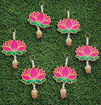 Lotus Hanging Pair: Pink Handmade Mandir Diwali Decoration - 5 inch.