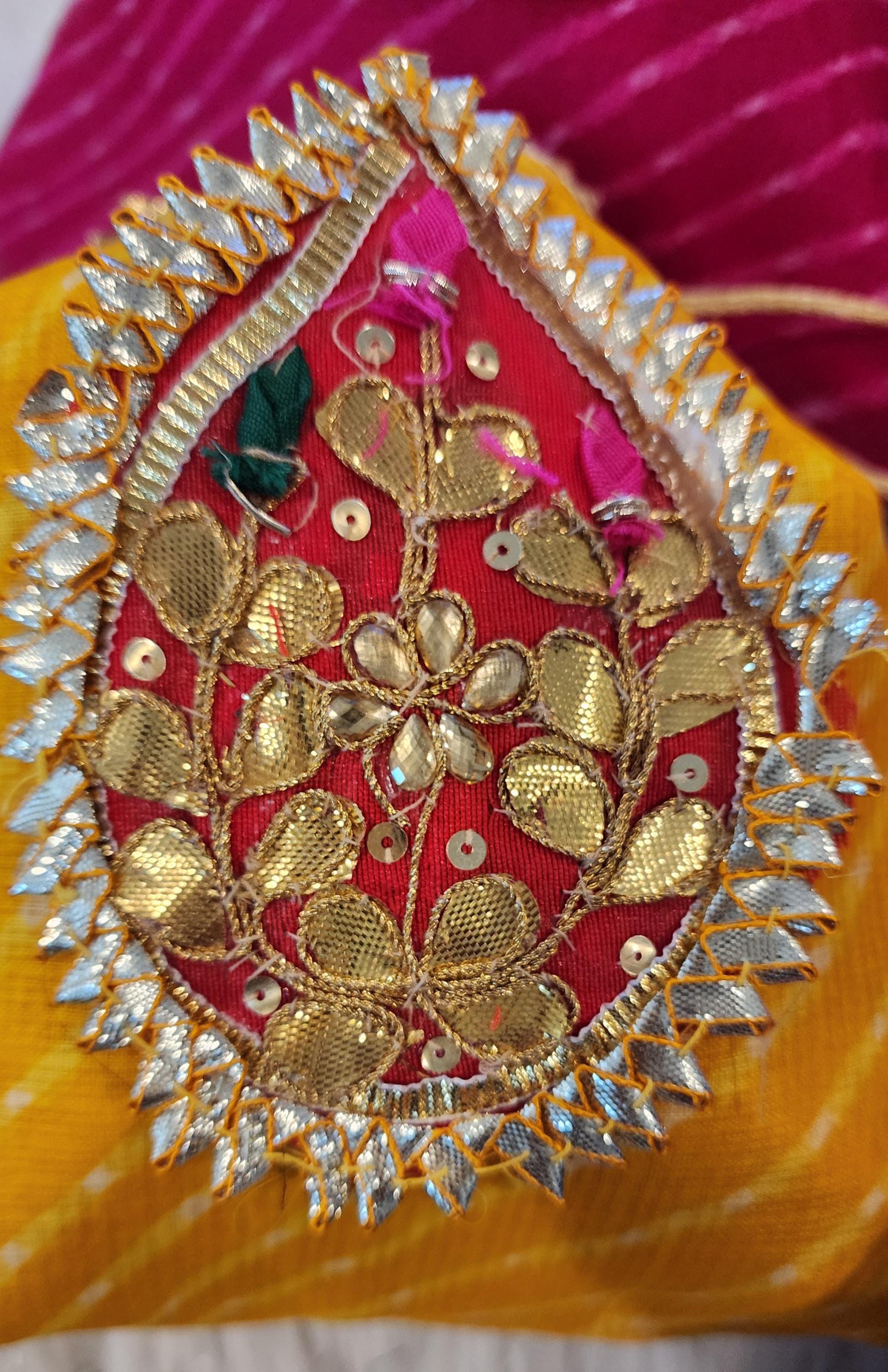 Embroidered Leheriya Potli Bag: Multicolor Gota Work, Wedding Favor