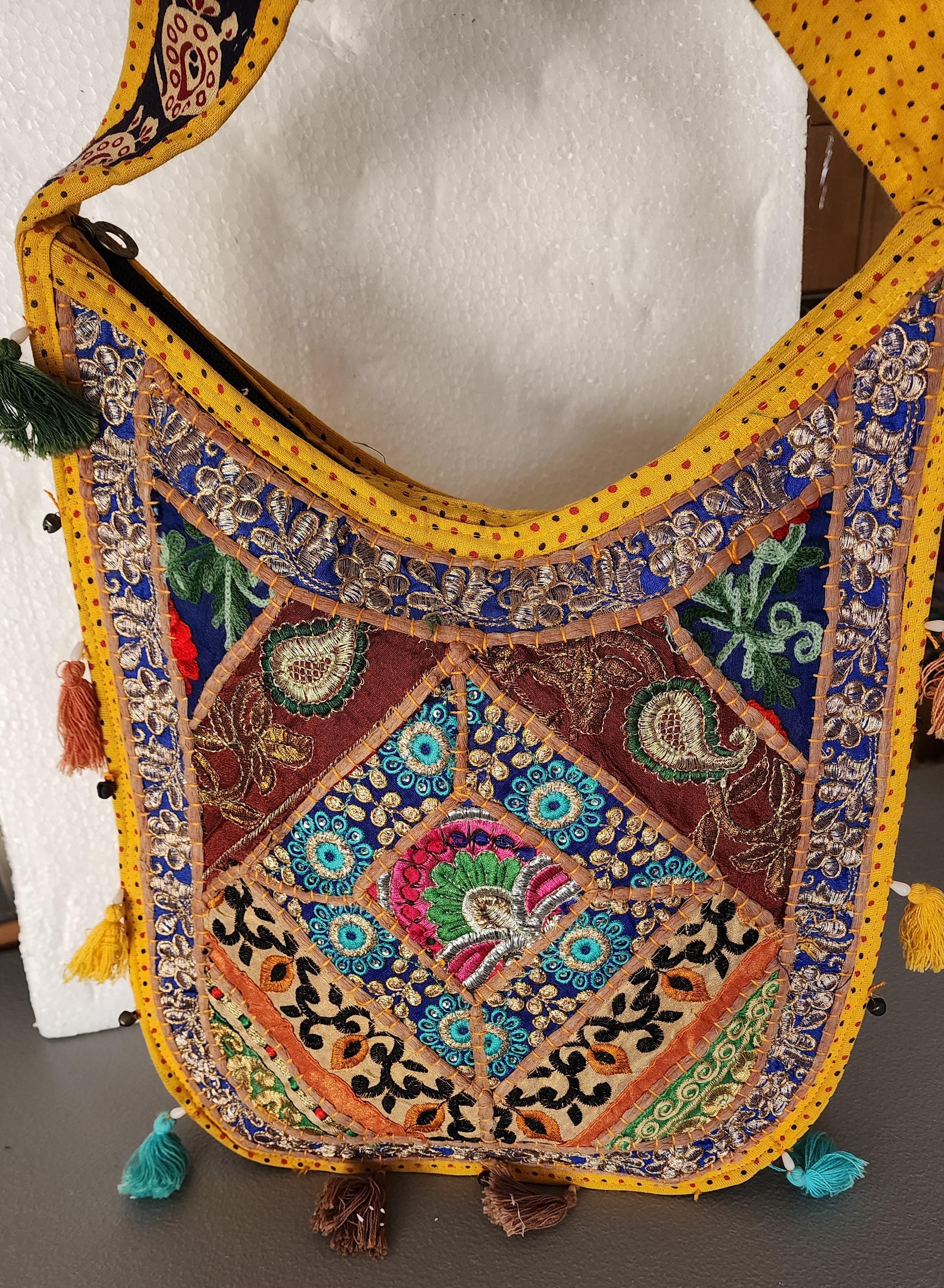 Embroidered Indian Jhola Bag:Crossbody Shoulder Bag