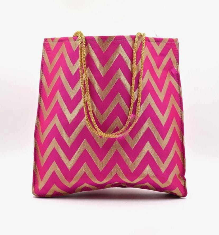 Zig Zag Silk Favor Bag: Gota Trim, Indian Wedding Return Gift