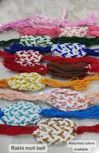 Handmade Multi Color Beaded Rakhi: Kundan Pearl Chain Set