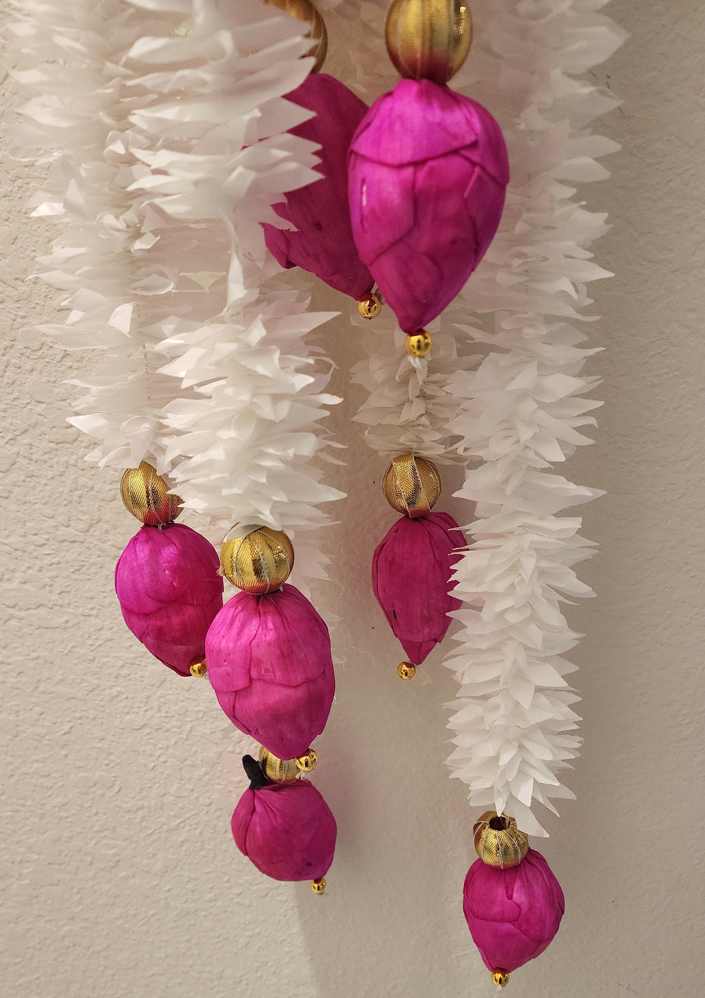 Lotus Handmade Bud Garland: Pink & White Indian Wedding Decor (40/45 inch.)