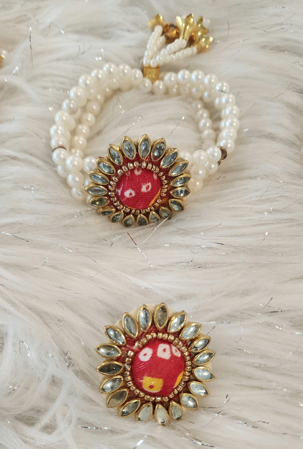 Bandhani Print Bracelet Ring Set: Sangeet Wedding Party Favors Navratri Gifts