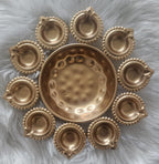 Diya Urli Bowl: Gold Metal Floating Flower & Tea Light Candle Holder (10 Inch)