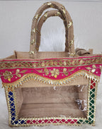 Gota Patti Handcrafted Gift Bag: Transparent Pooja Favor Bag.