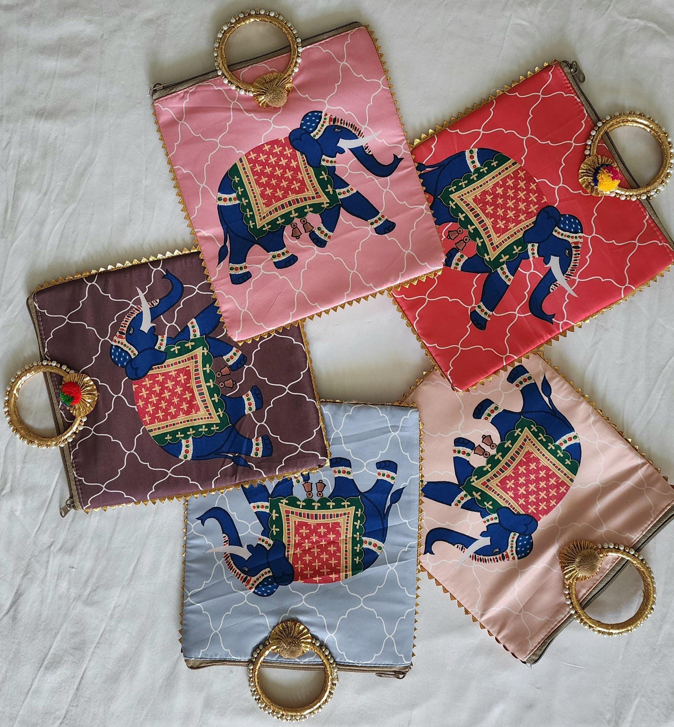 Elephant Print Silk Potli Bag: Multicolor Ethnic Gift Bag