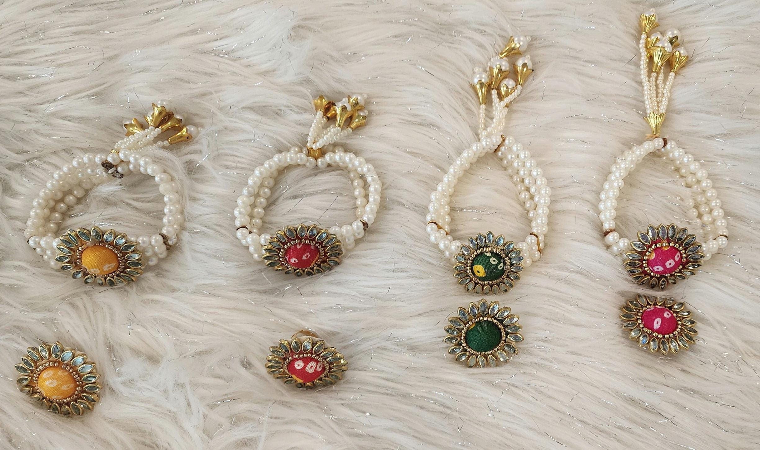 Bandhani Print Bracelet Ring Set: Sangeet Wedding Party Favors Navratri Gifts