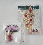 Handmade Kundan Rakhi Set: Pearl Chain Couple Rakhsha Bandhan