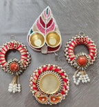 Potli Bag Set: Shubh Labh, Haldi Kumkum Plate, Diya - Indian Wedding Favors