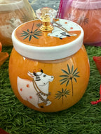 Pichwai Art Handmade Jar Nandi Cow Design, Copper Home Decor.