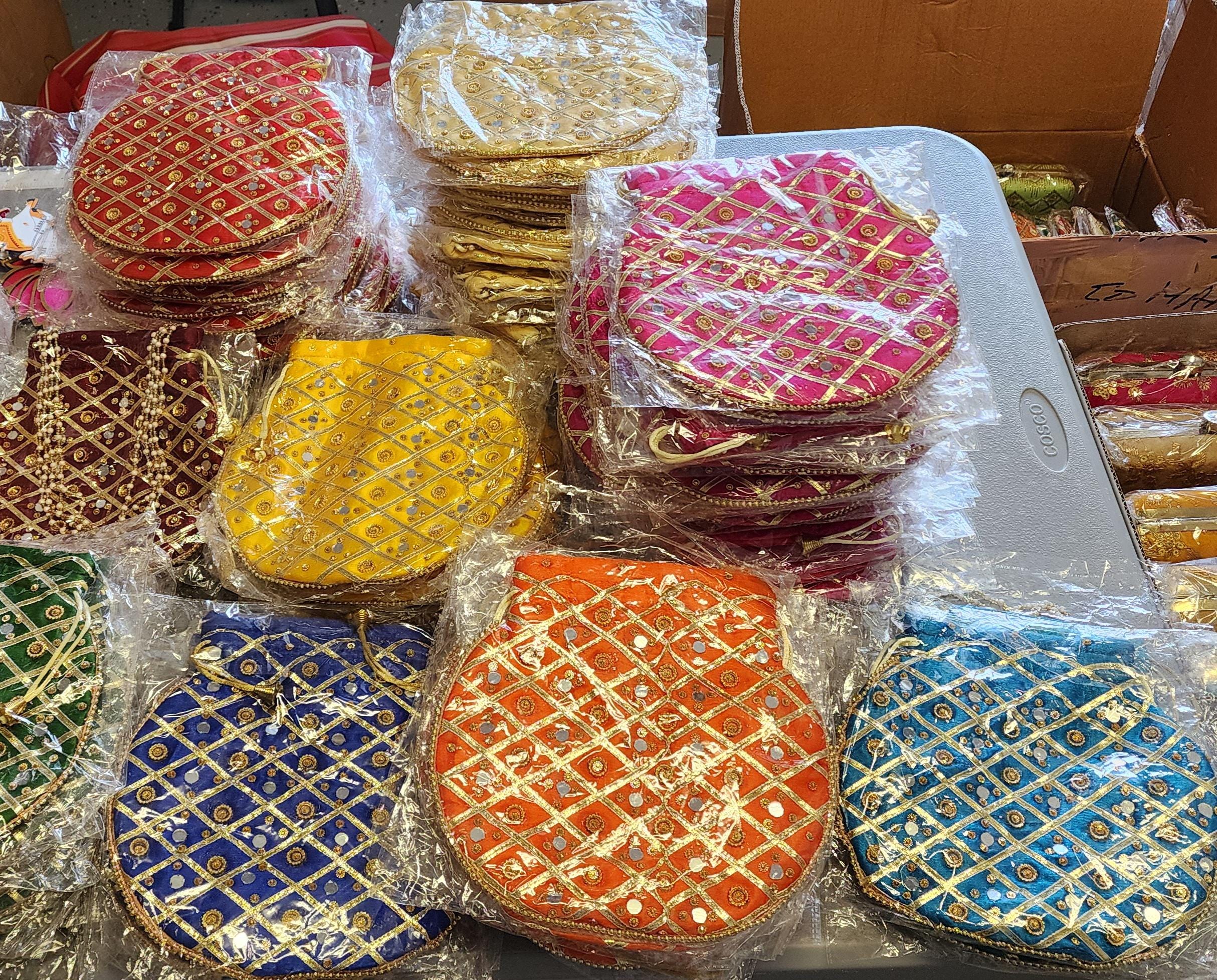 Mirror Work Silk Potli Bags: Indian Wedding Favor, Diwali Gift.