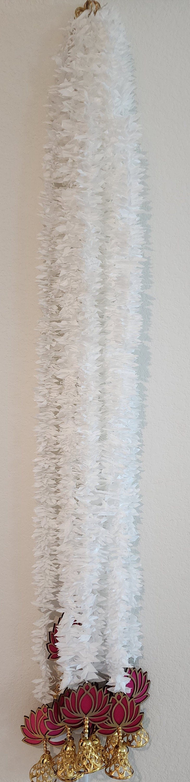 Pink Lotus Garland with Bells: Indian Wedding Temple Decor