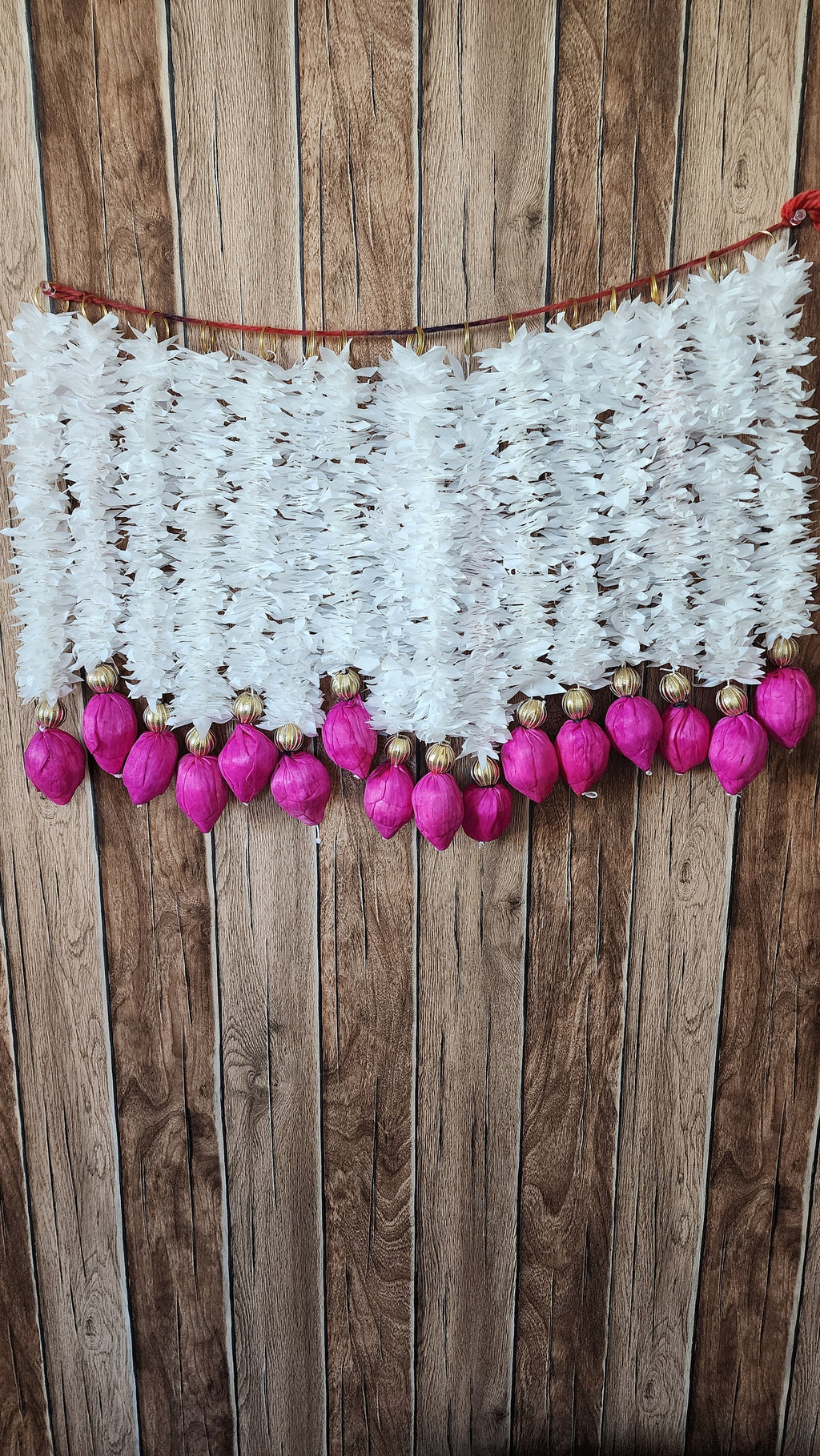 Lotus Handmade Bud Garland: Pink & White Indian Wedding Decor (40/45 inch.)