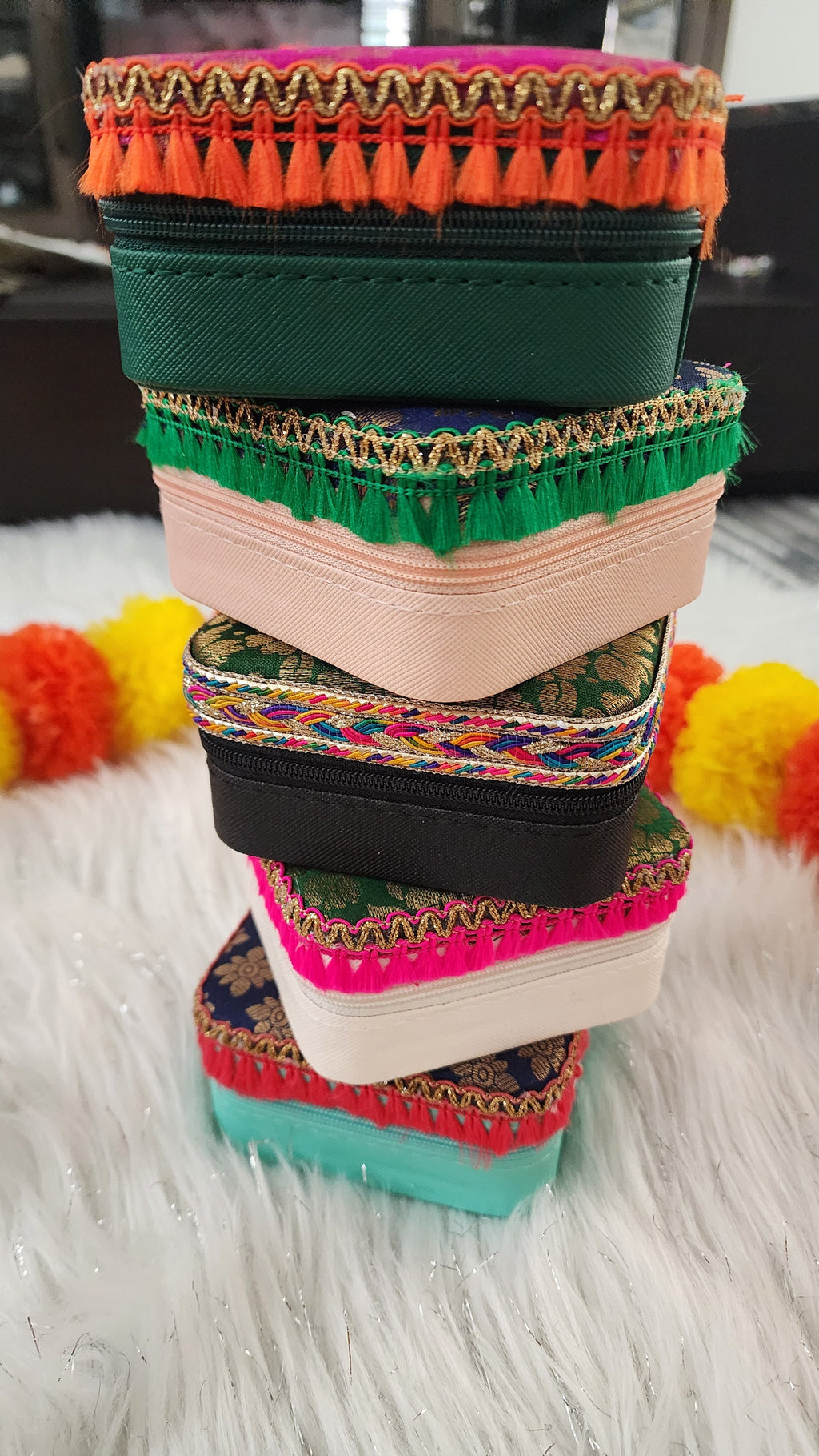 Handcrafted Mini Jewelry Travel Case: Brocade Fabric, 4-inch.