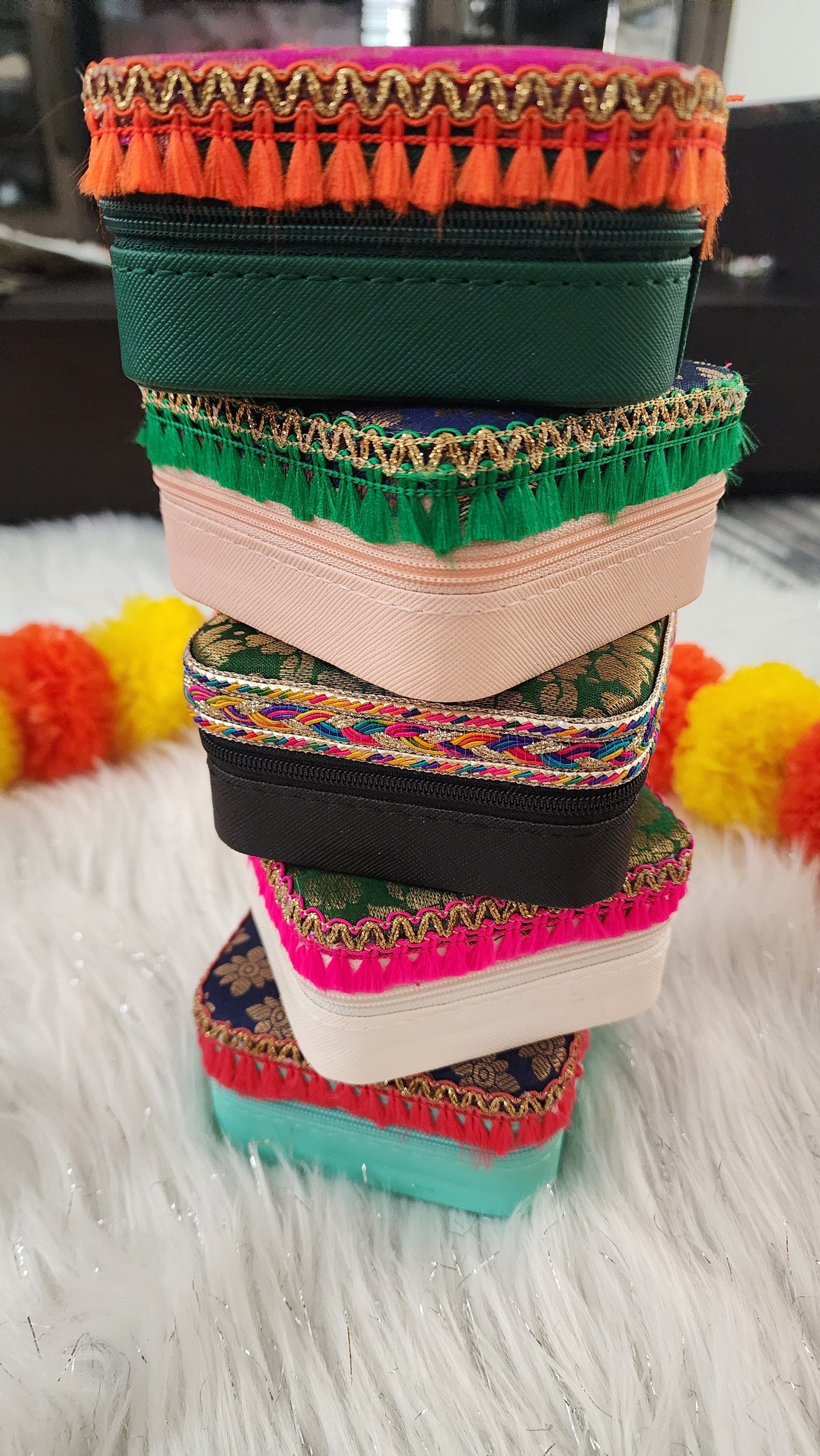 Handcrafted Mini Jewelry Travel Case: Brocade Fabric, 4-inch.