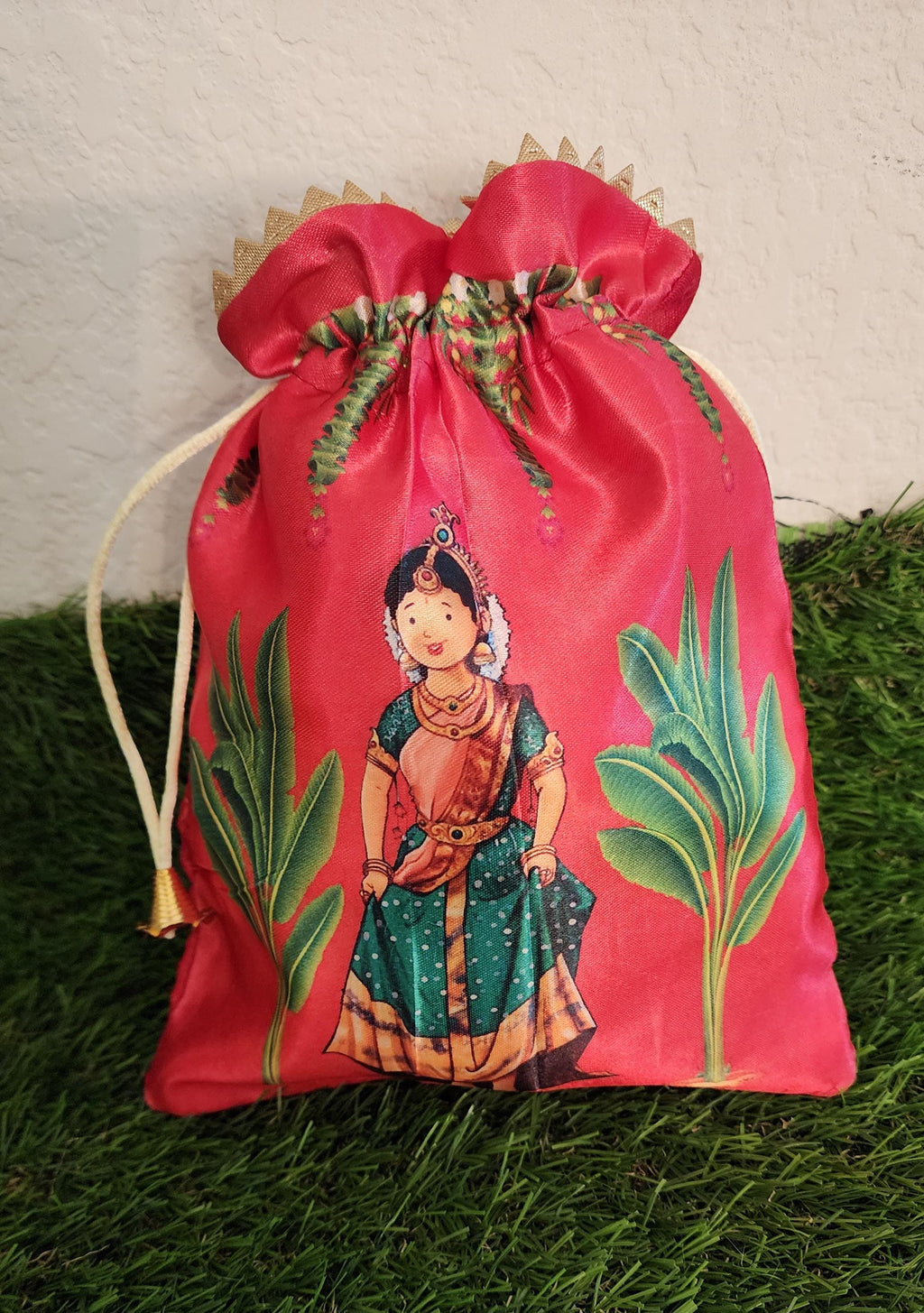 Silk Potli Bags: Haldi Mehndi Wedding Favor Gift Bags.
