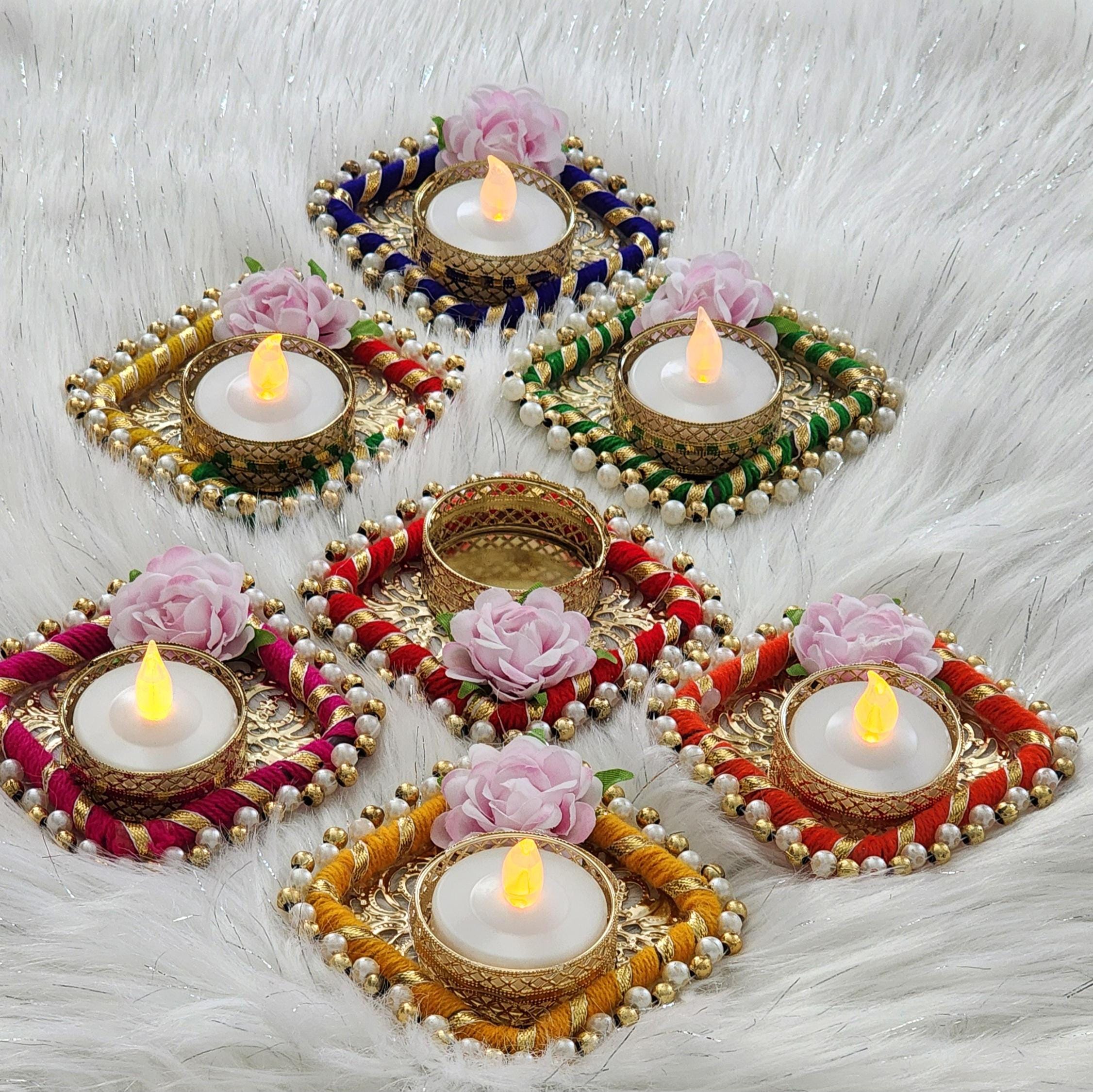 Handmade Tea Light Candle Holder: Diwali Favor Gift, Haldi Mehandi Decor