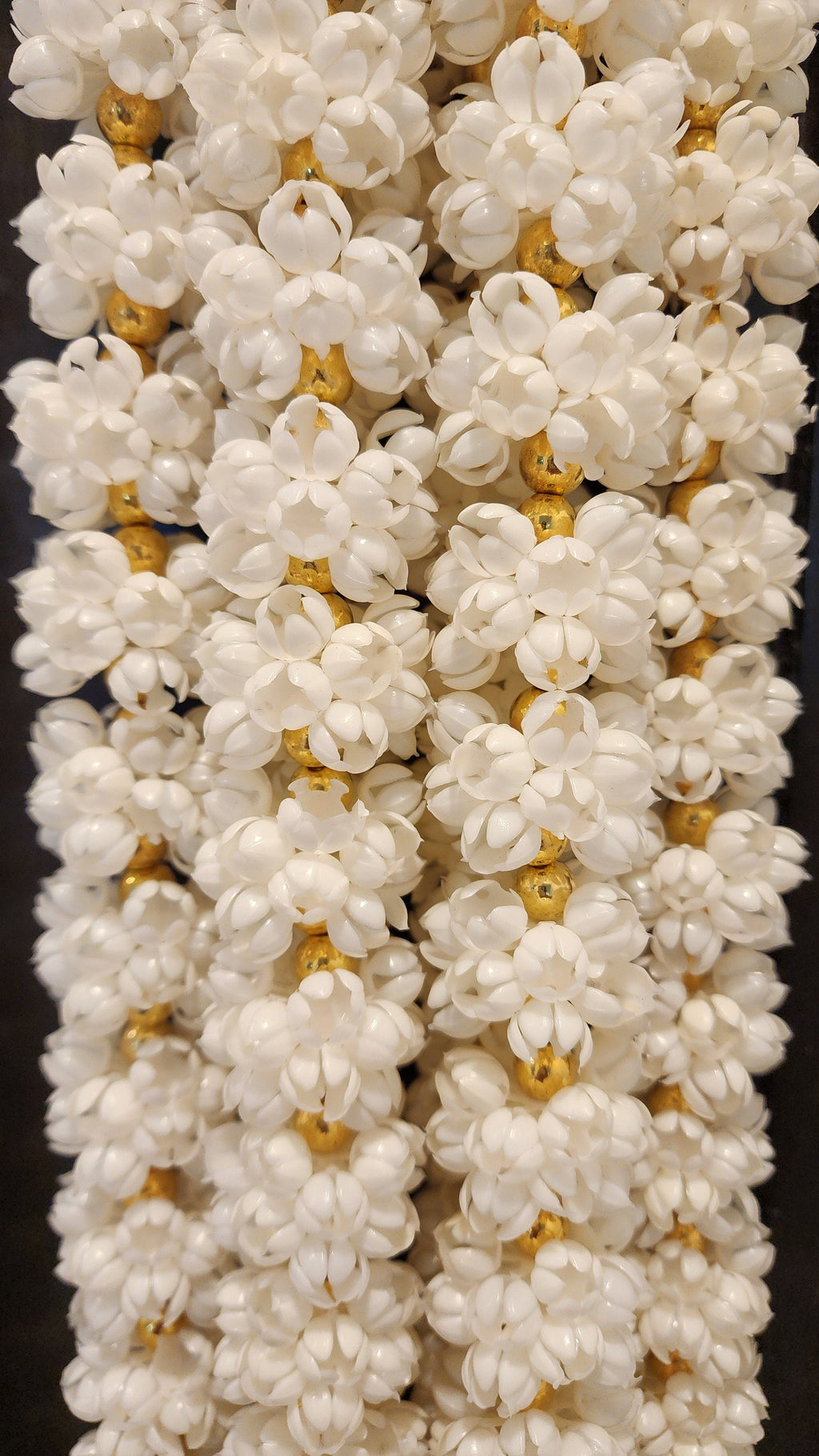 Mogra Bell Garland: White & Gold Artificial Flower String - Diwali Wedding Decor