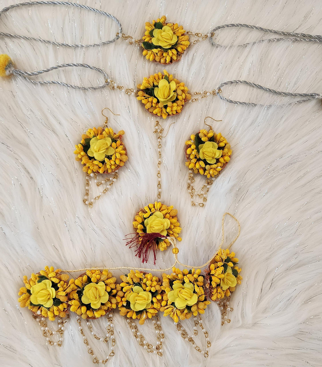 Handmade Floral Jewelry Set: Haldi Mehandi Indian Wedding