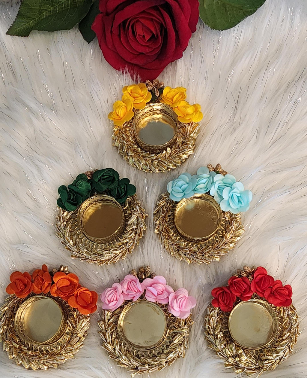 Floral Tea Light Holder: Indian Diwali Pooja Decoration, Wedding Favor