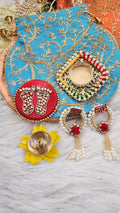 Diwali Potli Bag Set: Embroidered Pooja Gift, Housewarming Favors (5 Pcs)