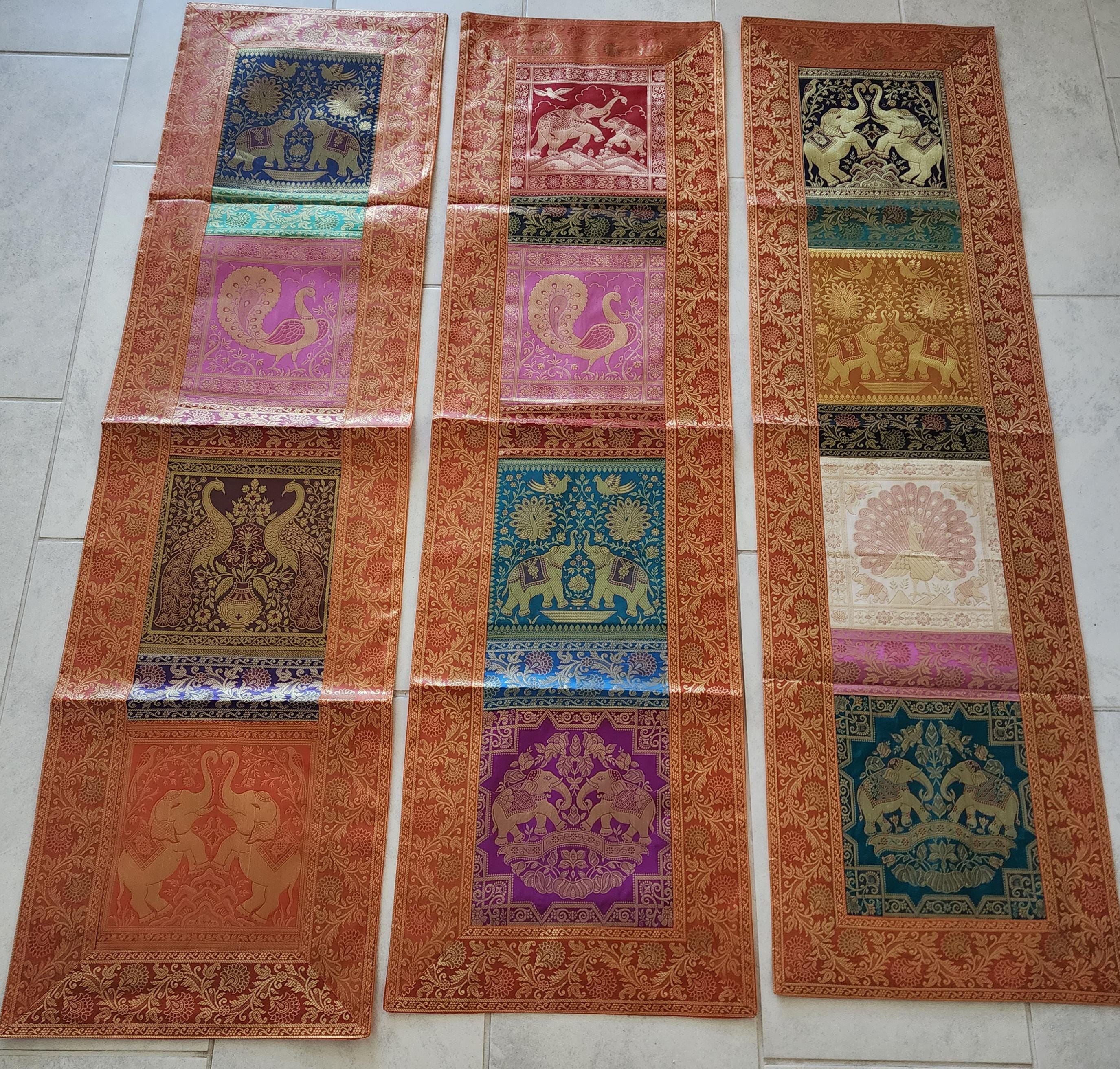 Elephant Print Silk Brocade Table Runner: Indian Decor (16X60 Inch)