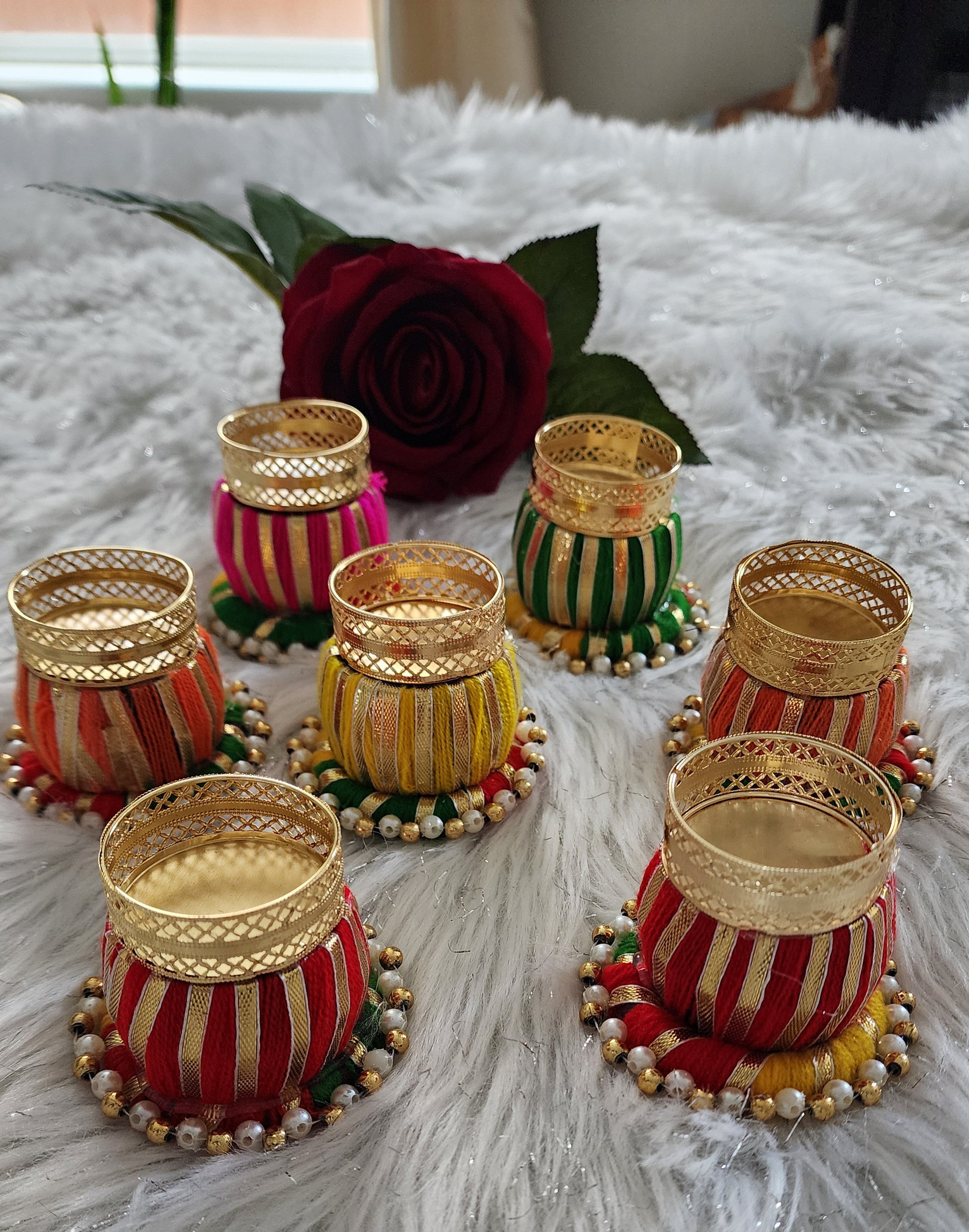 Multicolor Tea Light Holder: Diwali Wedding Favor Decoration