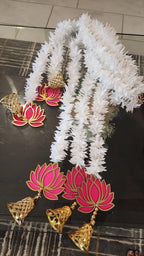 Pink Lotus Garland with Bells: Indian Wedding Diwali Decor.