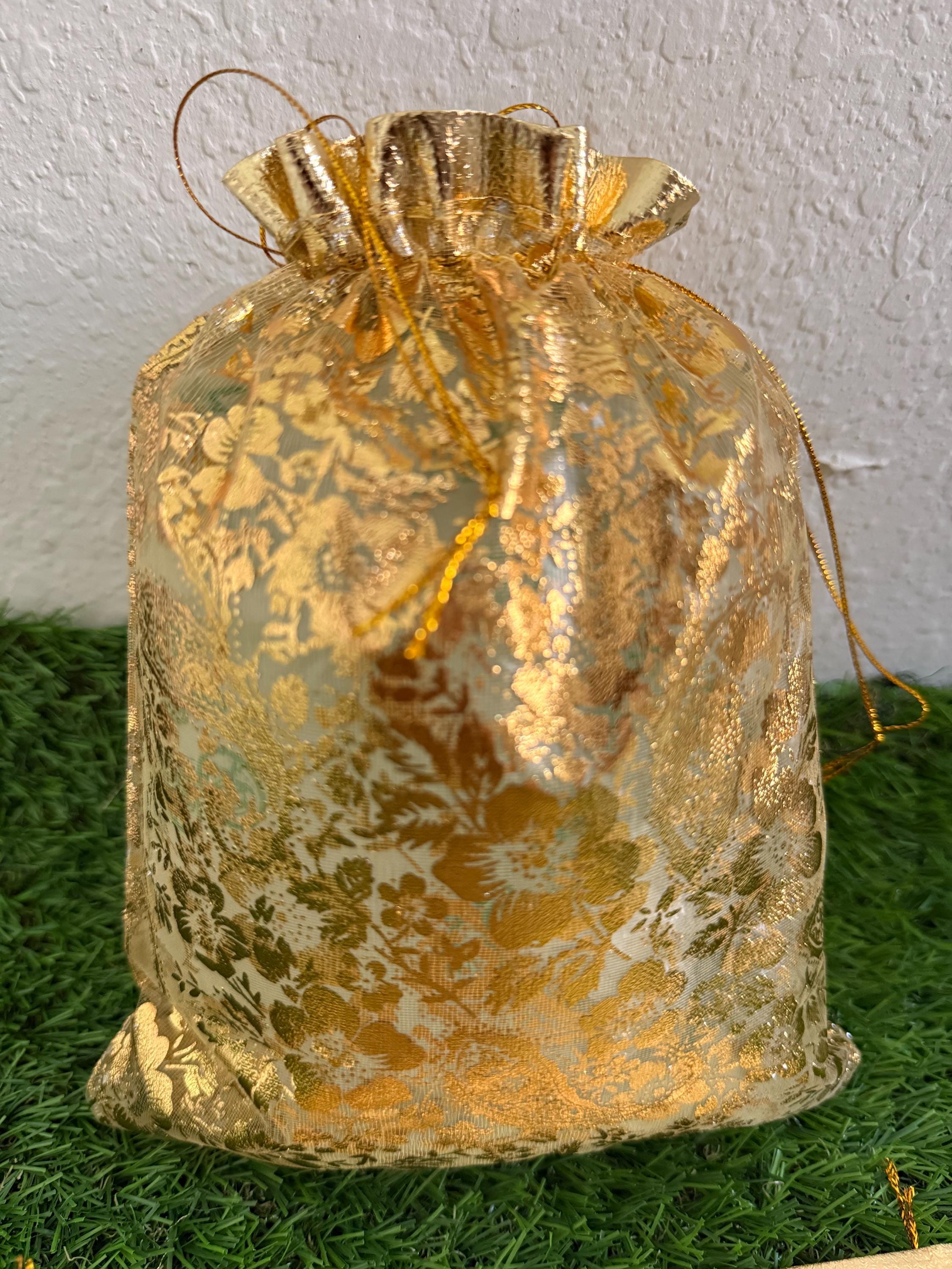Embellished Organza Favor Bag: Handcrafted Potli with Drawstring