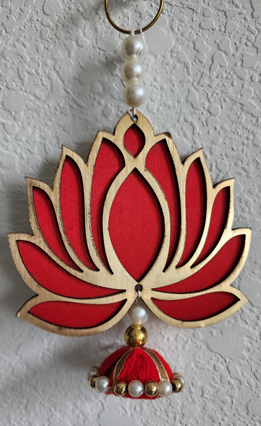 Red Wooden Lotus Hanging Pair: Indian Wedding Diwali Decor