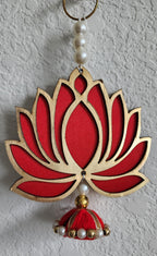 Red Wooden Lotus Hanging Pair: Indian Wedding Diwali Decor