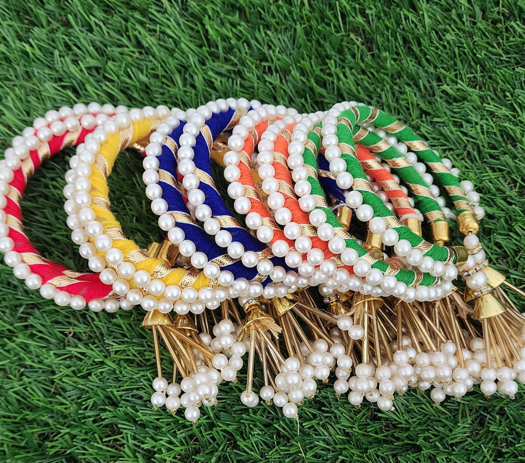 Adjustable Gotta Silk Bangles: Traditional Handmade Indian Pearl Jewelry.
