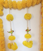 Yellow Marigold & Parrot String Wall Hanging: Indian Diwali Decor