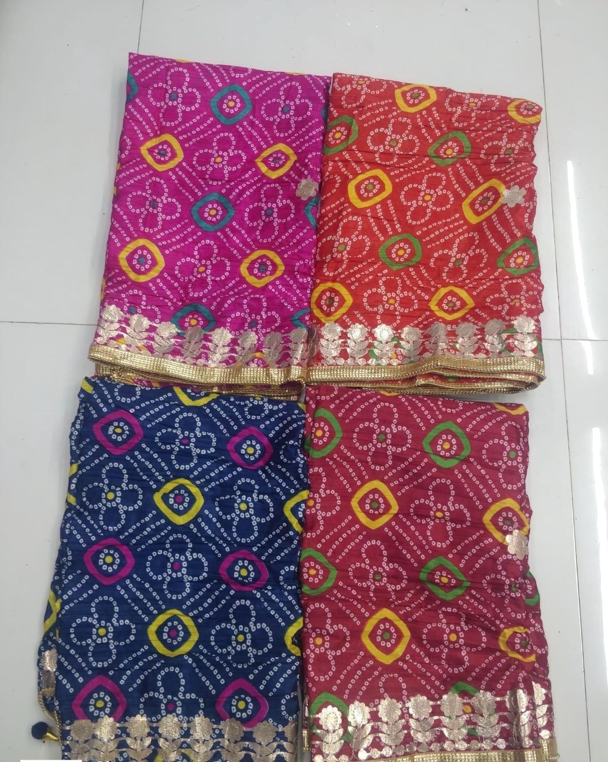 Bandhej Art Silk Dupatta: Rajasthani Gotta Patti Wedding Scarf