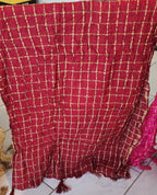 Tie Dye Art Silk Dupatta: Rajasthani Ghat Chola with Tassels.