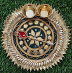 Handcrafted Haldi Kumkum Plate: Gotta Patti Work, Pooja Favor (6 inch)