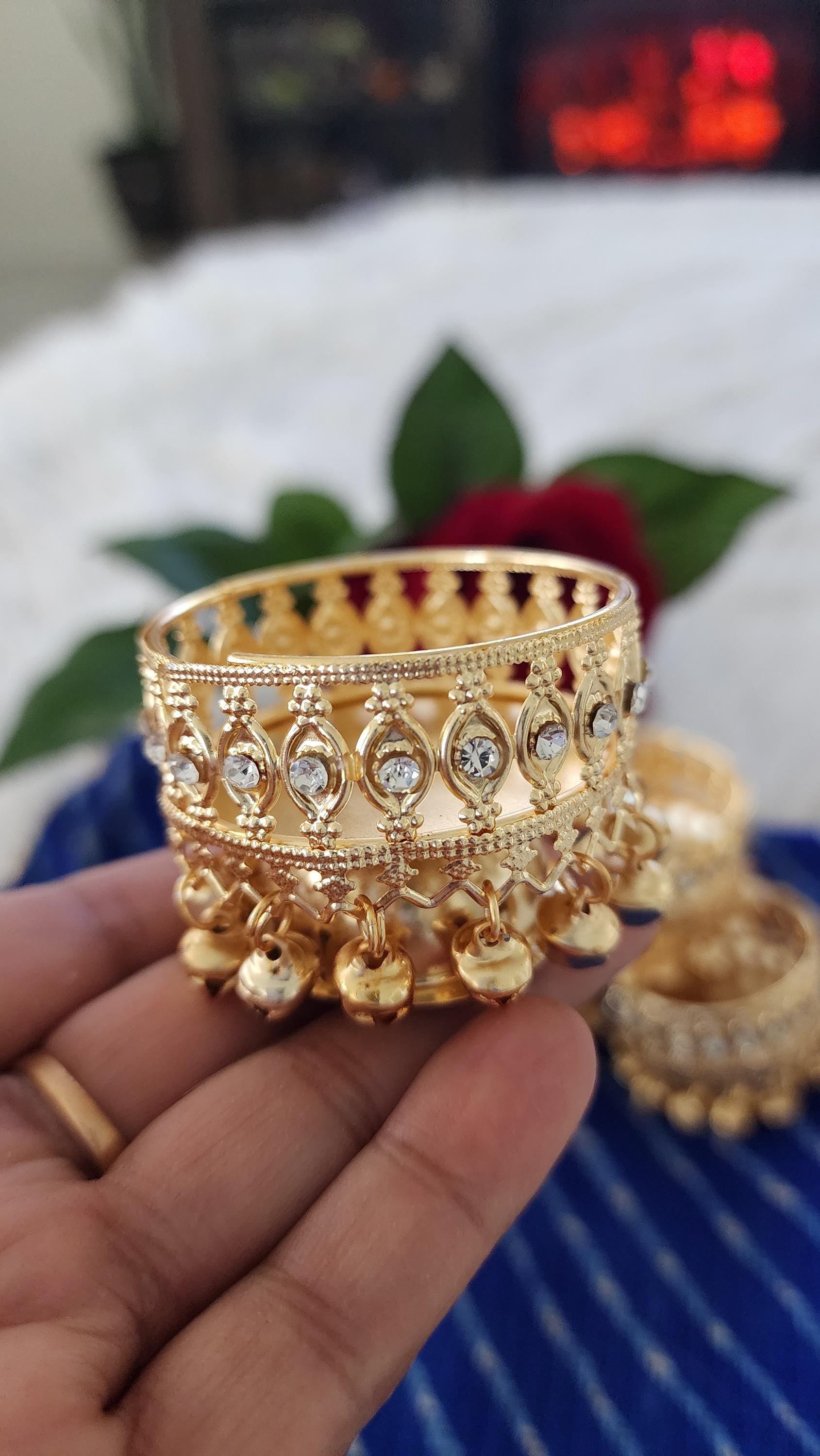 Gold Metal Tea Light Candle Holder with Ghungroo - Diwali Favor / pooja favor.