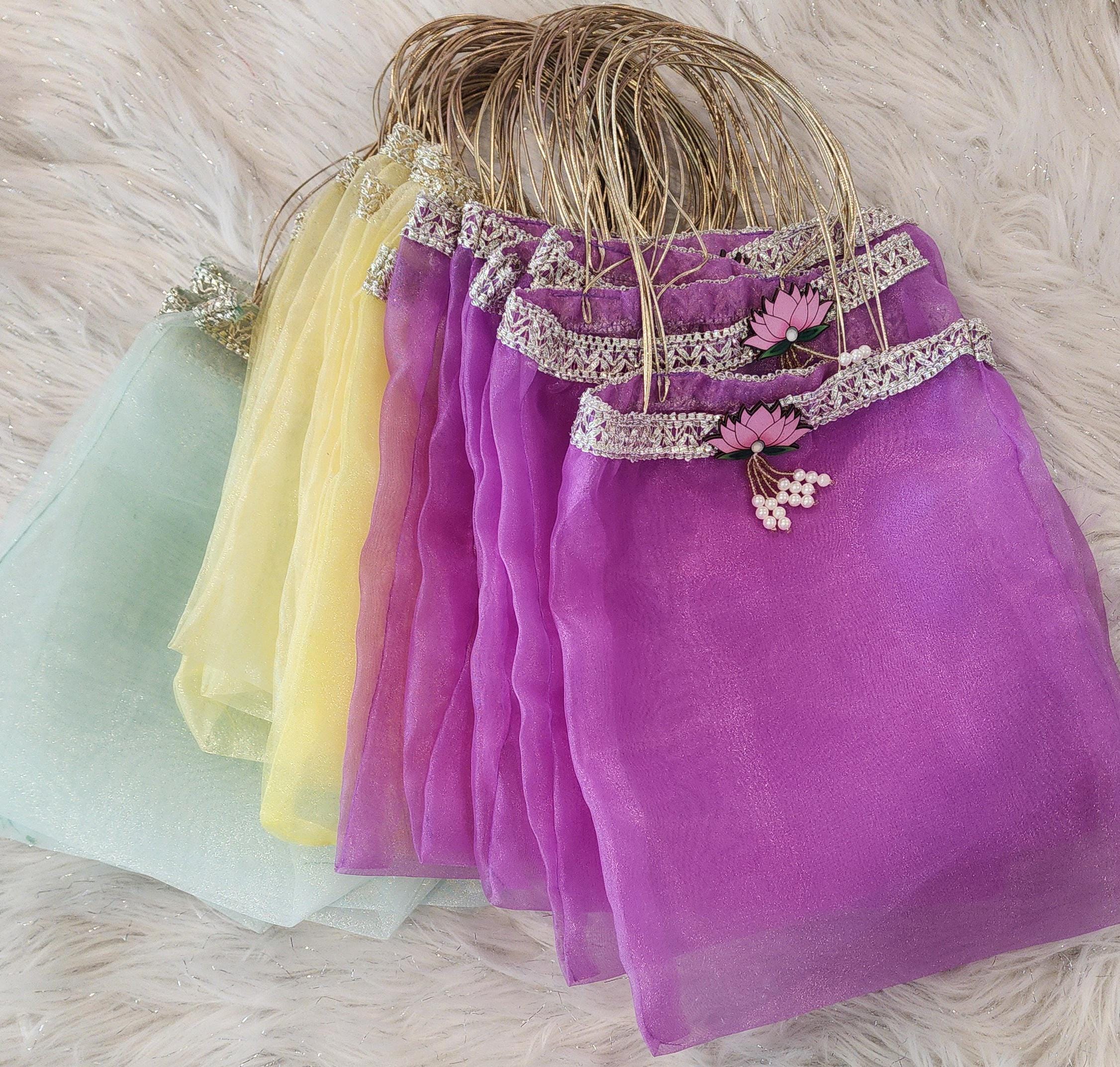 Organza Favor Bag: Lotus Hanging, Indian Wedding handmade Return Gift.