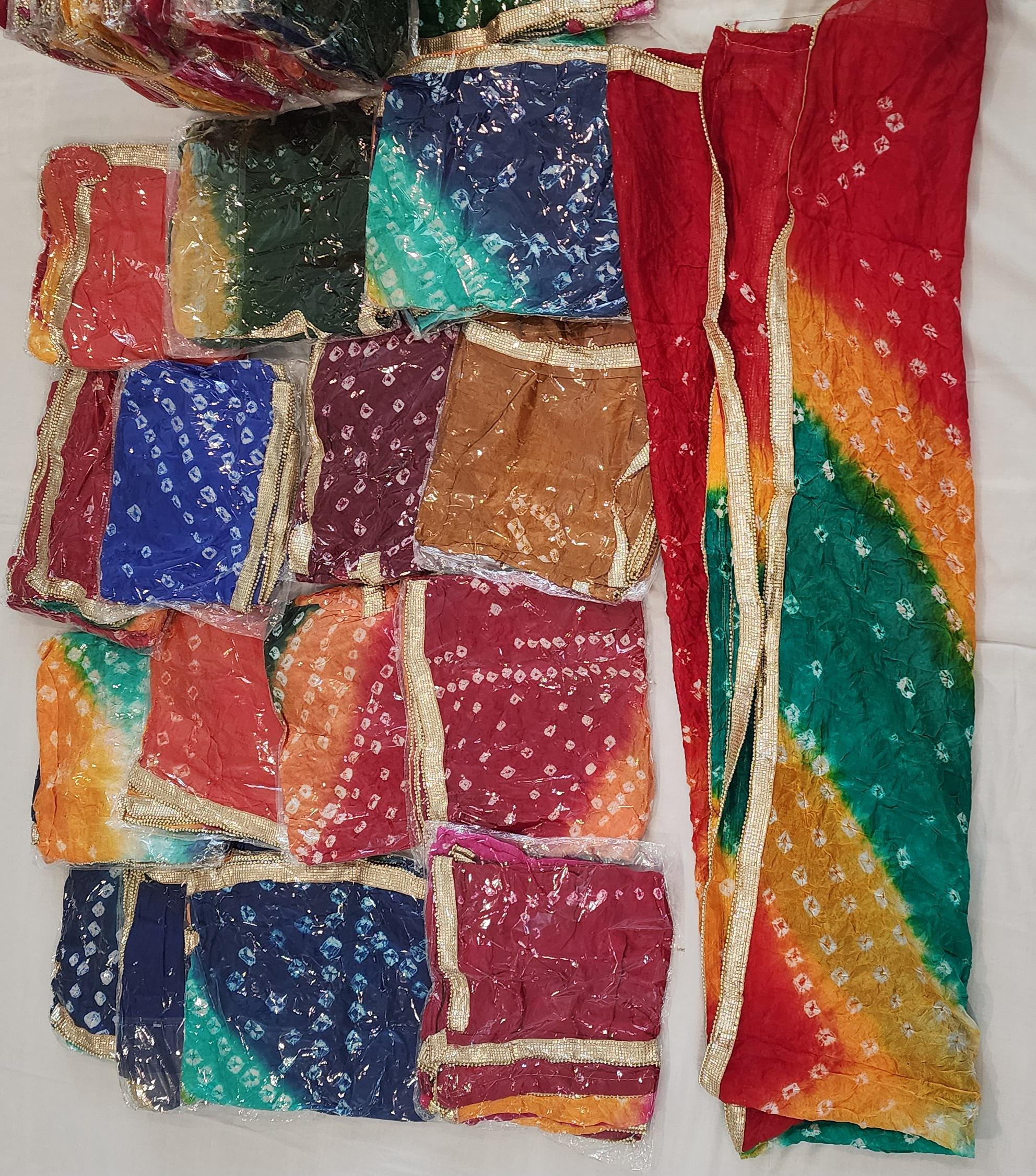 Bandhej Art Silk Dupatta: Rajasthani Golden Lace Scarf - Haldi, Mehendi, Pooja