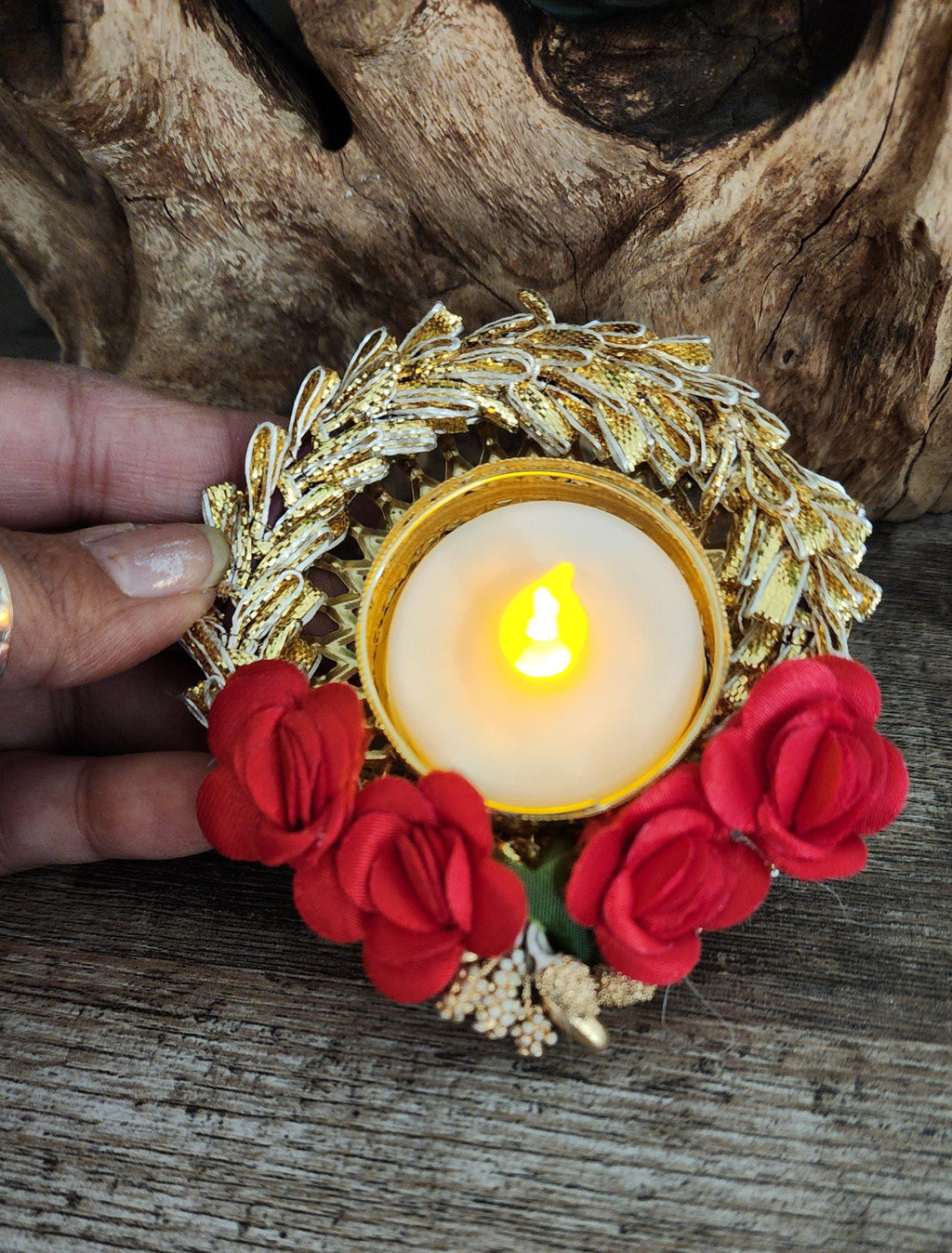 Floral Tea Light Holder: Indian Diwali Pooja Decoration, Wedding Favor