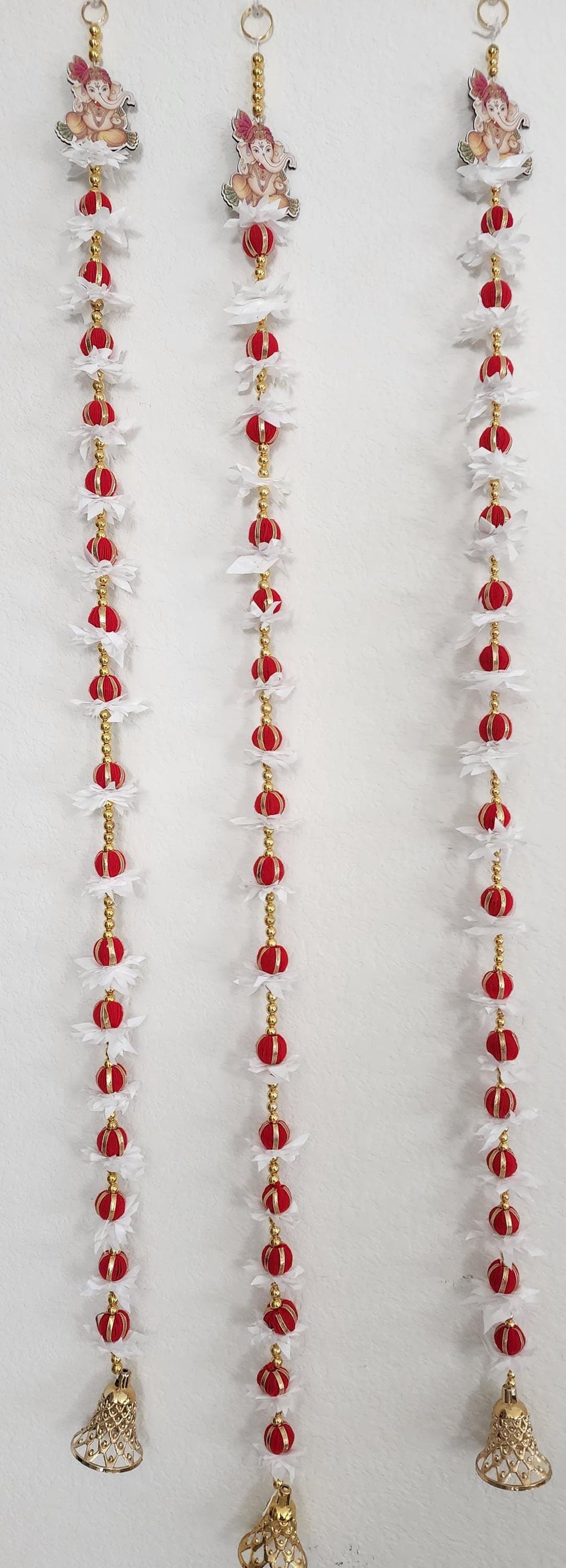 Ganpati Garland: Golden Pearls, Red Buds, Indian Wedding Decor (45/50 inch)