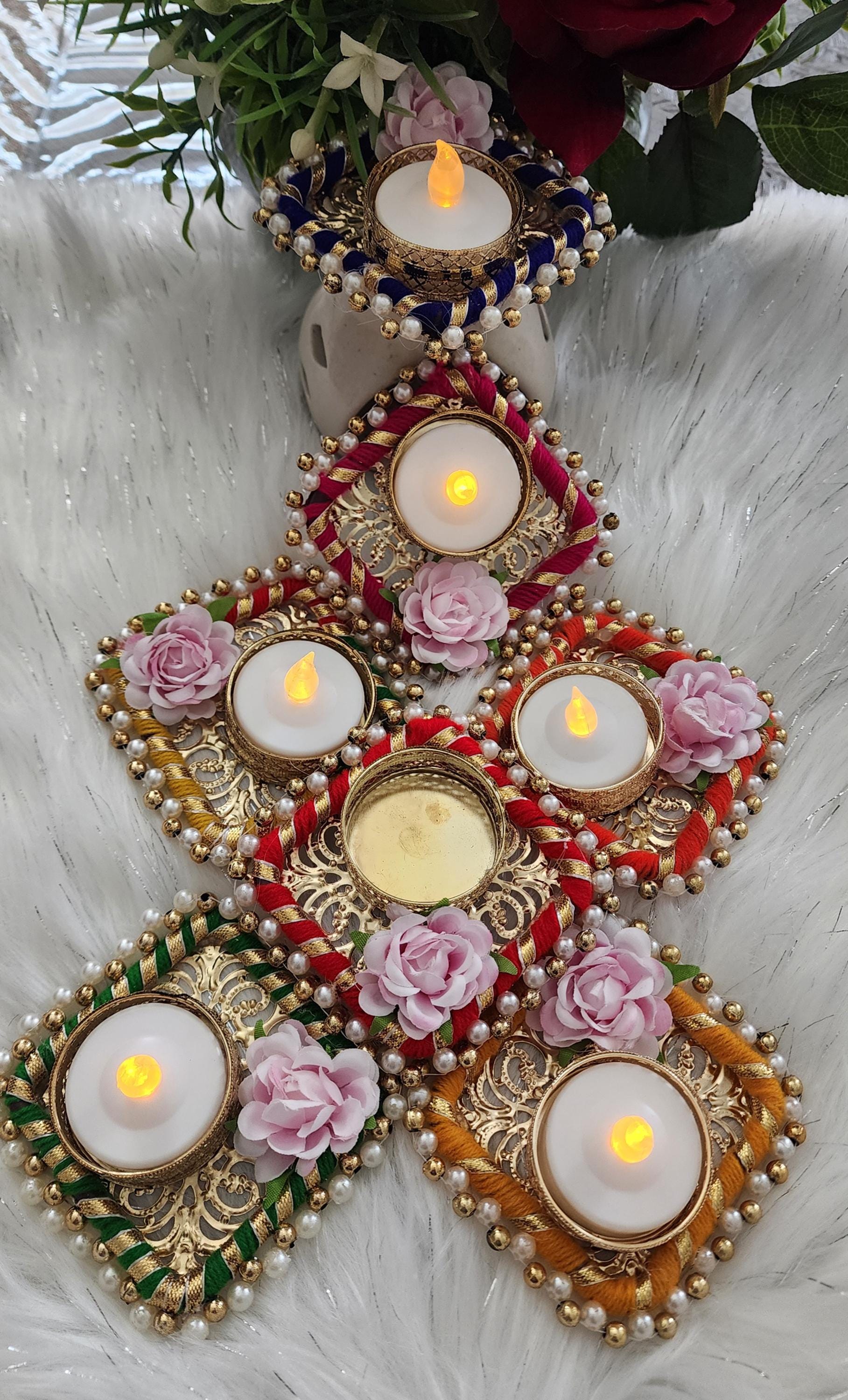Handmade Tea Light Candle Holder: Diwali Favor Gift, Haldi Mehandi Decor