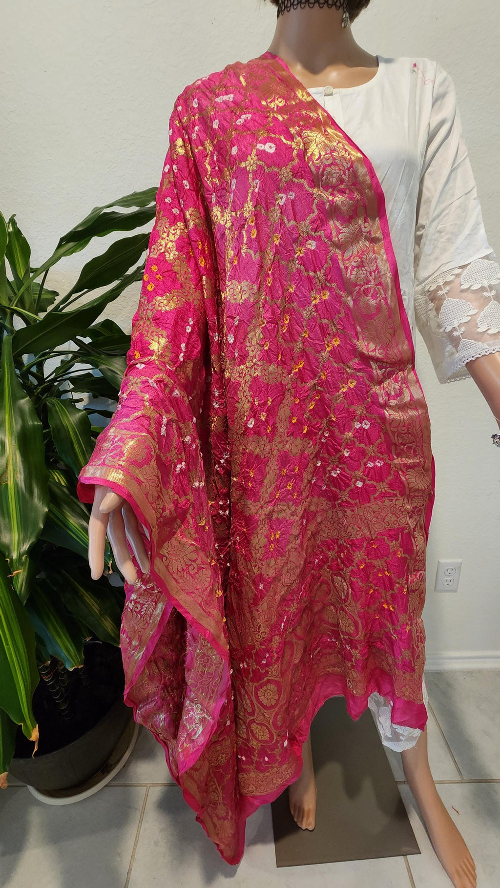 Hand Printed Jacquard Silk Dupatta: Banarsi Print Wedding Favor