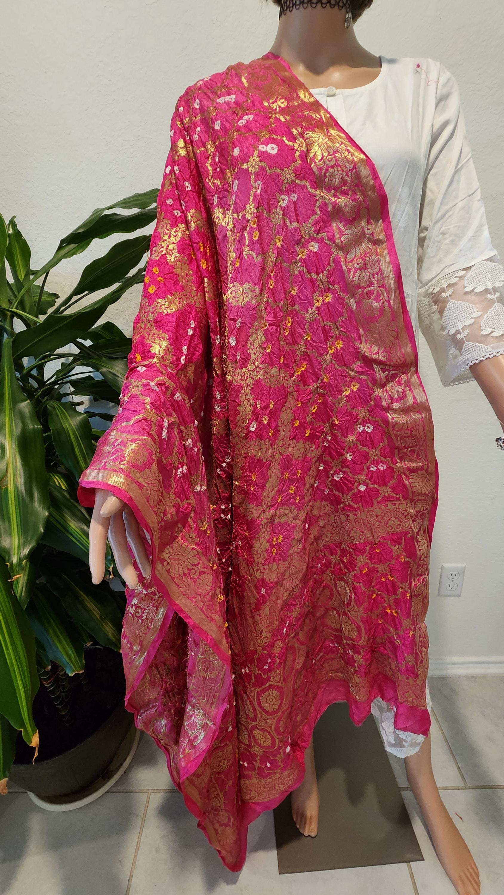 Hand Printed Jacquard Silk Dupatta: Banarsi Print Wedding Favor