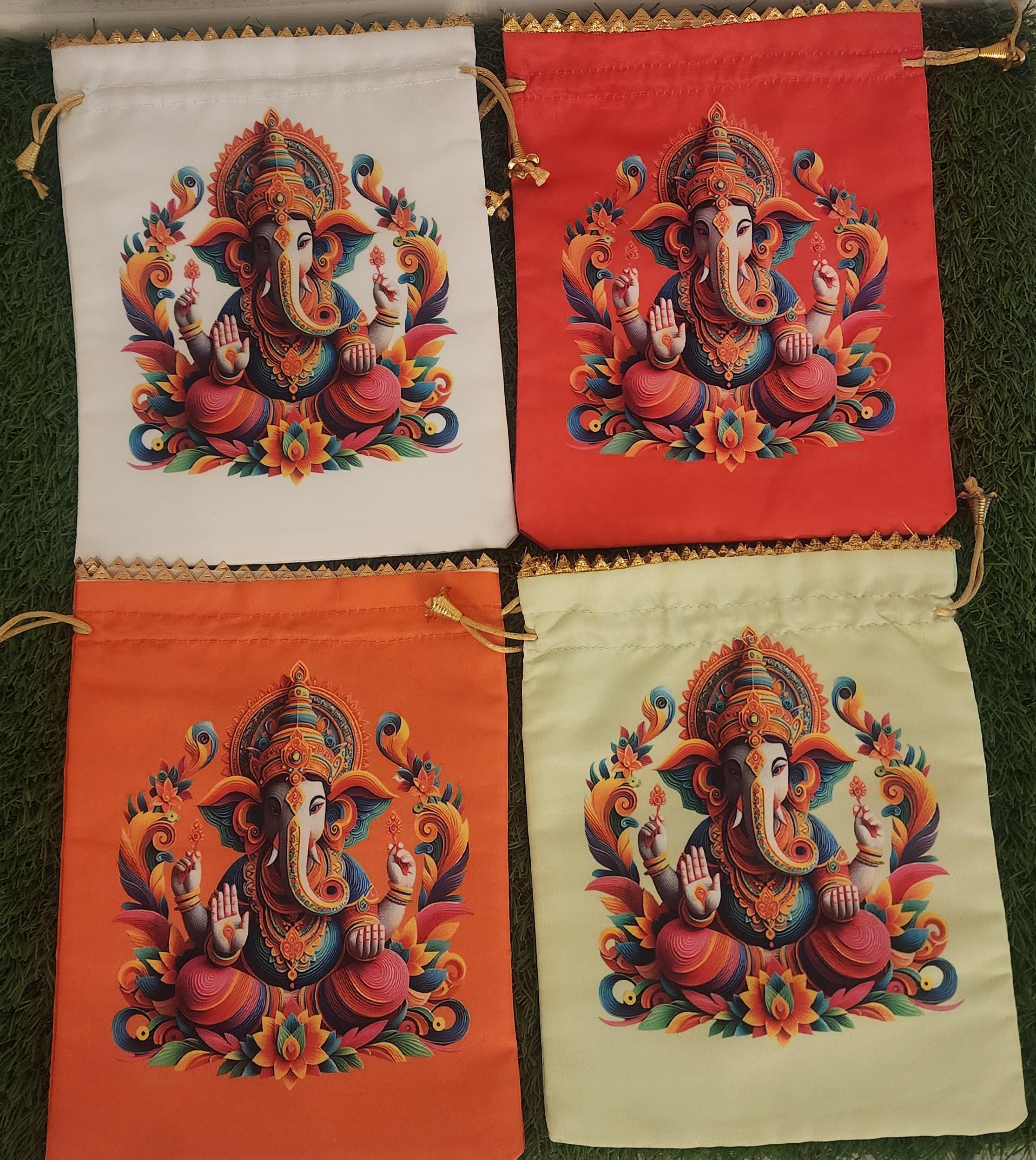 Silk Ganpati Potli Bags - Indian Wedding / Diwali Return Gifts Bags.