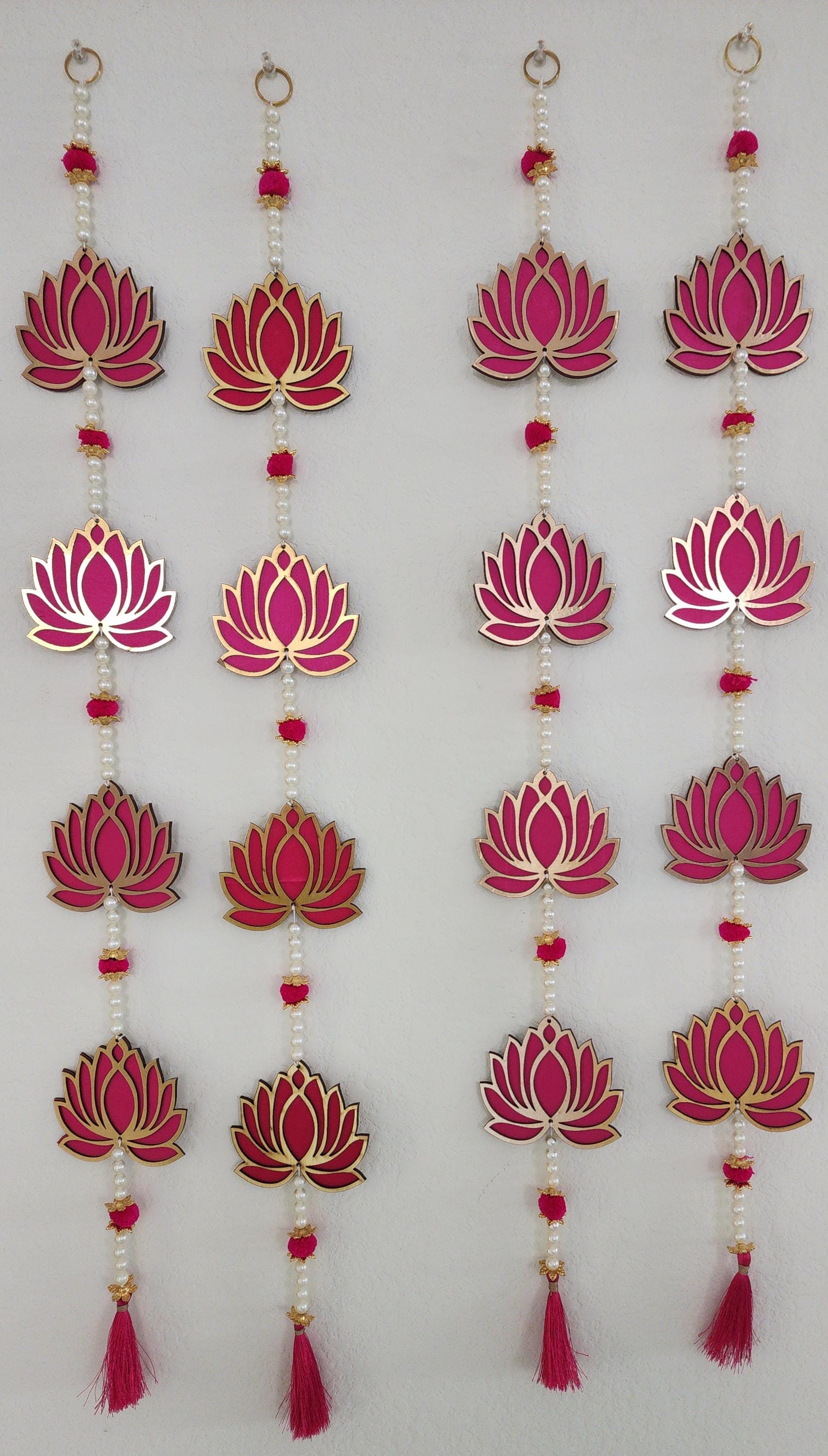 Handmade Pink Lotus Garland with Pearls: Indian Wedding Hanging Decor (36 inch)