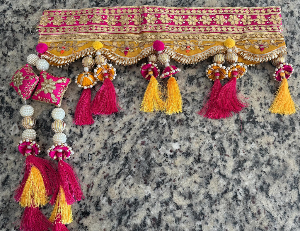 Handmade Indian Toran: Gotta work Pearl Door Hanging, Traditional Decor (40x10) inch)