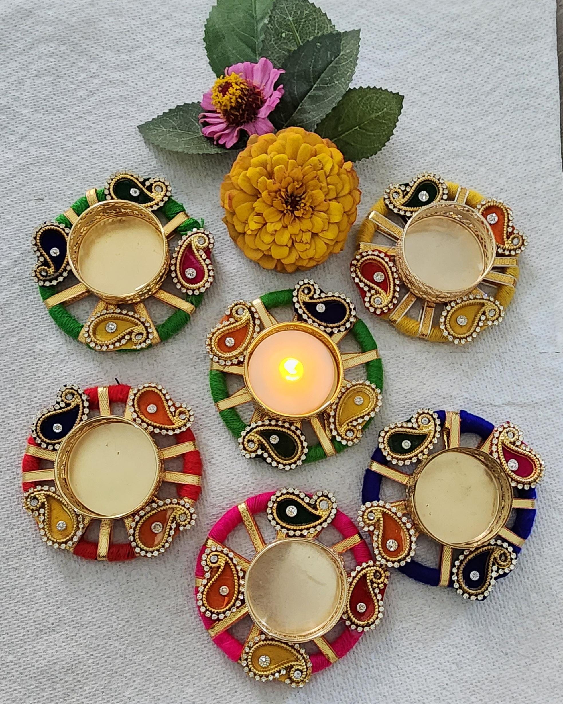 Handcrafted Multi-Color Tea Light Holder: Diwali Home Decor
