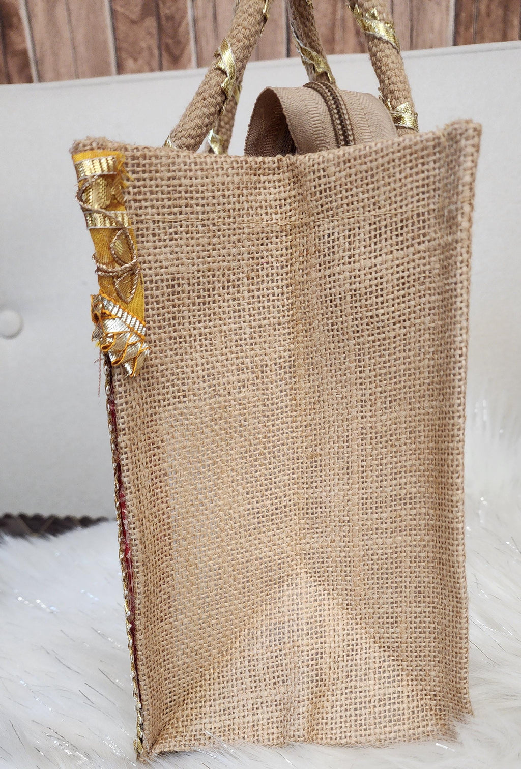 Gota Patti Handcrafted Gift Bag: Transparent Pooja Favor Bag.